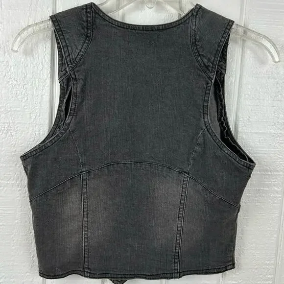 Wet Seal Vintage Sleeveless Denim Vest Women Black Grunge Western Y2K Medium - Picture 4 of 5
